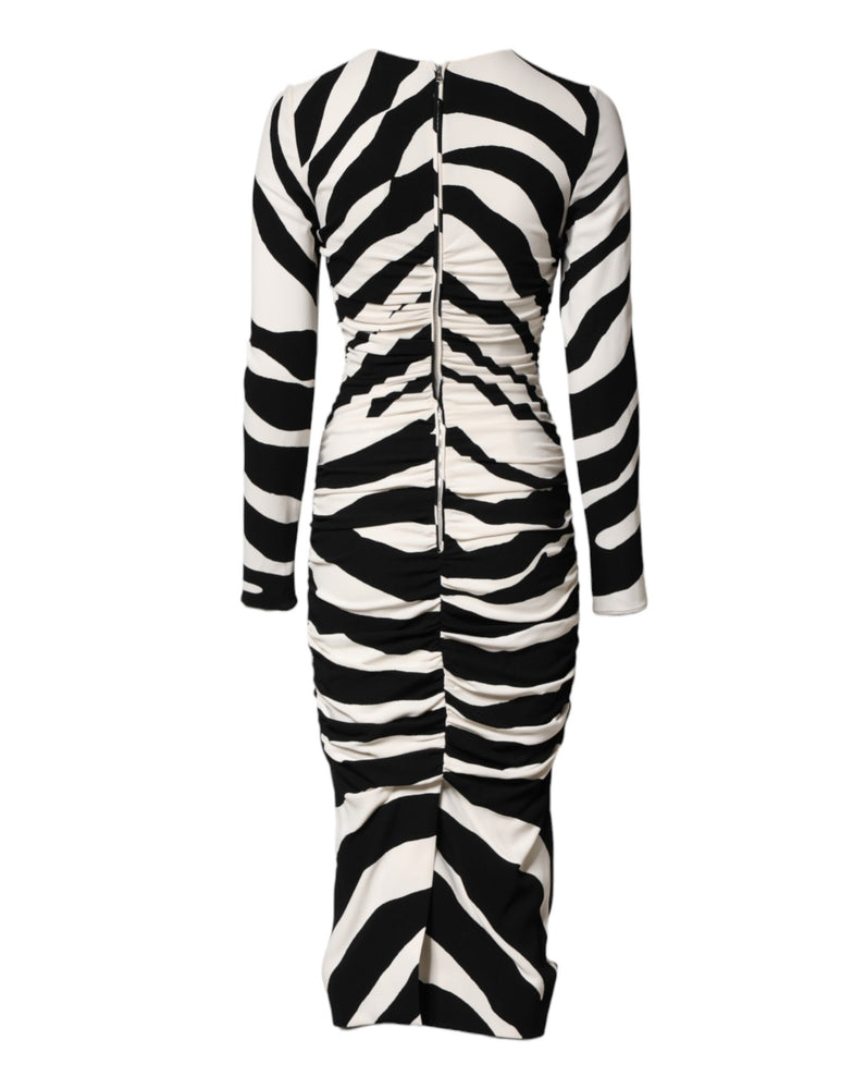Dolce & Gabbana Black White Zebra Viscose Sheath Midi Dress