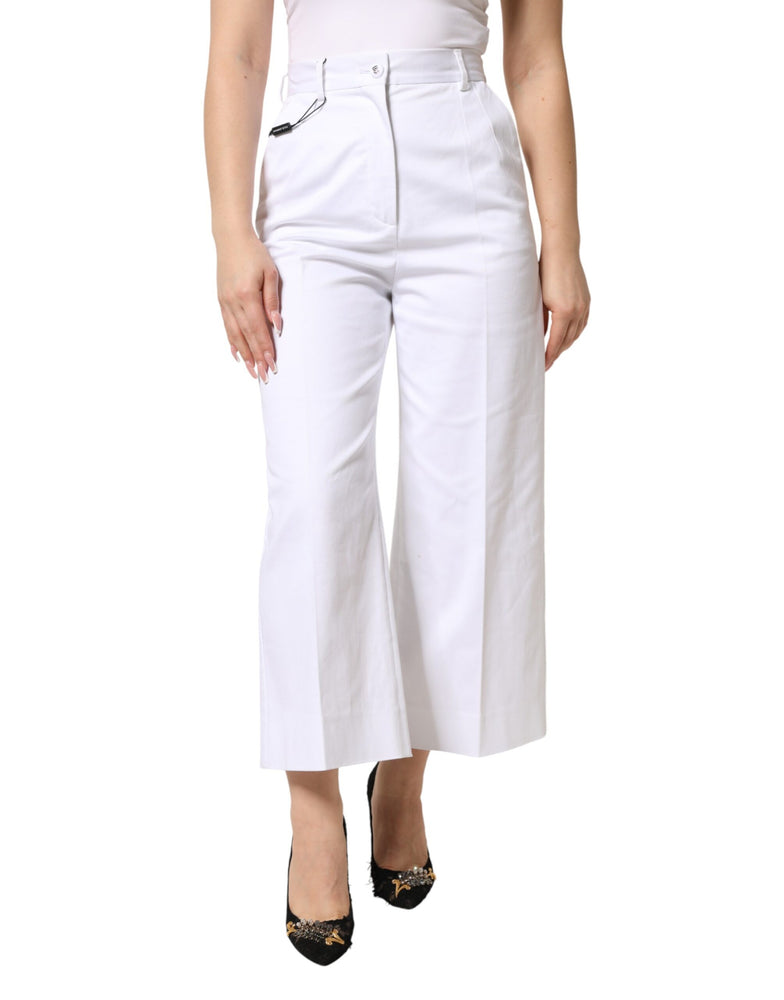 Dolce & Gabbana White Cotton High Waist WideLeg Cropped Pants