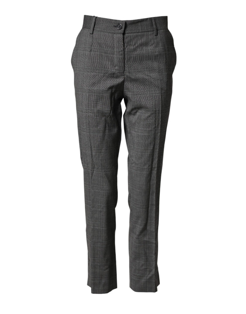 Dolce & Gabbana Dark Gray Check Tartan VirginWool Dress Pants