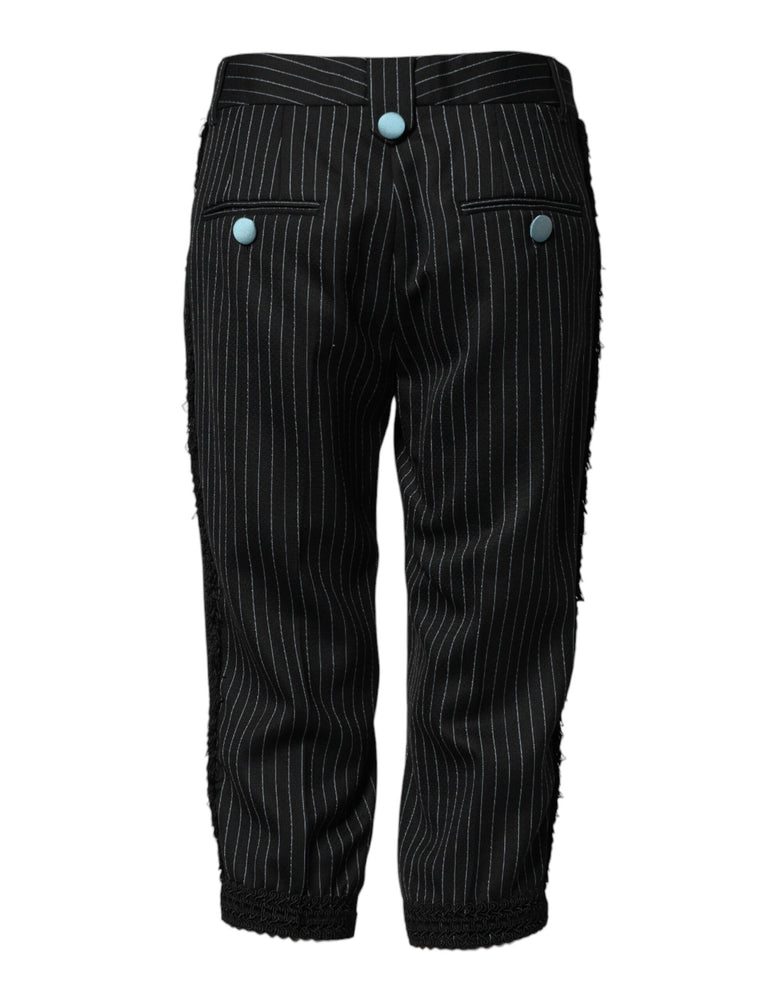 Dolce & Gabbana Black Wool Stripes Cropped Trouser Pants