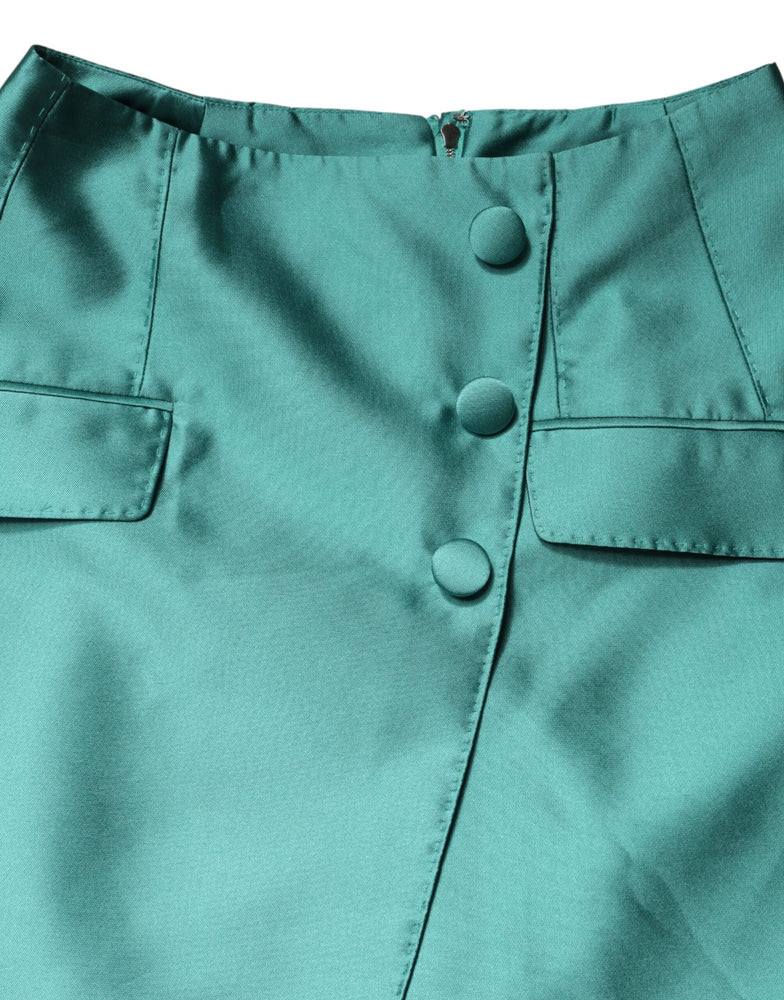 Dolce & Gabbana Green Polyester Button High Waist Mini Skirt