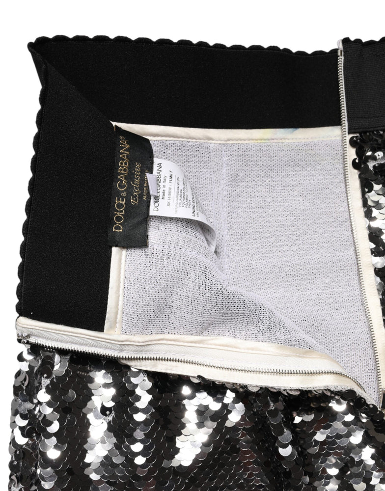 Dolce & Gabbana Metallic Gray Sequin High Waist Mermaid Skirt