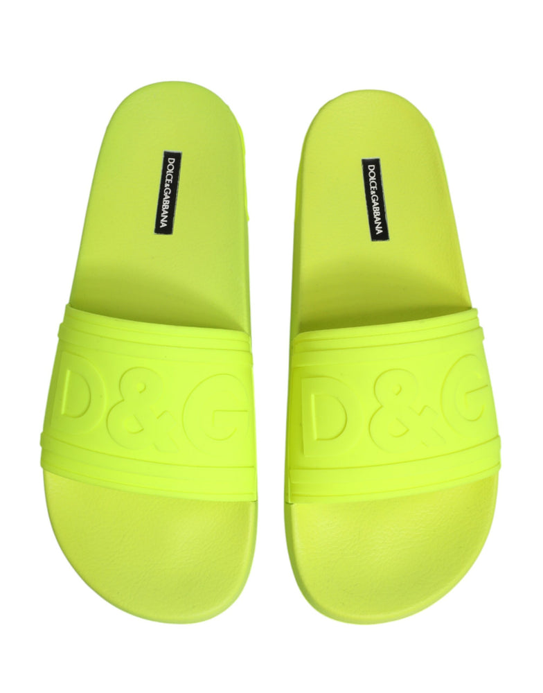 Dolce & Gabbana Green Rubber Slides Sandals Beachwear Shoes