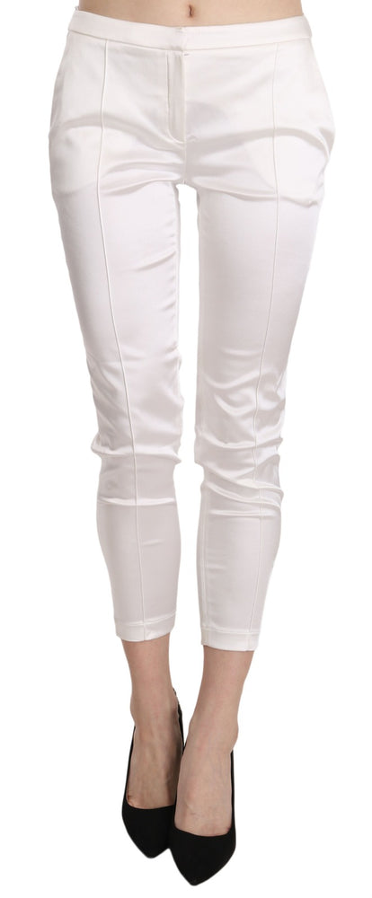 Elisabetta Franchi White Low Waist Cropped Skinny Trouser Pants