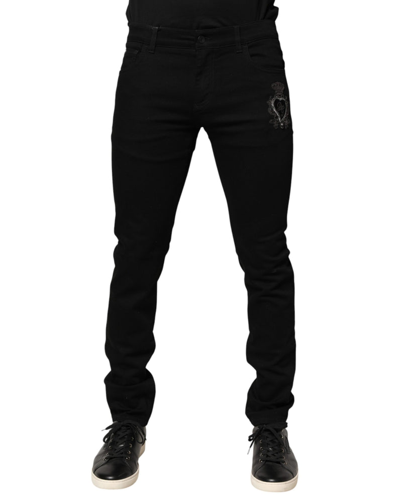 Dolce & Gabbana Black Sacred Heart Men Cotton Denim Jeans