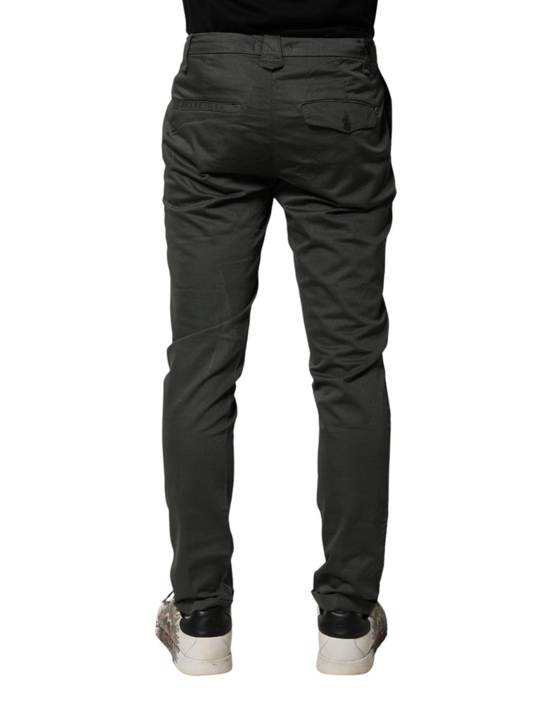 Dondup Dark Gray Cotton Mid Waist Skinny Men Chino Trouser Pants