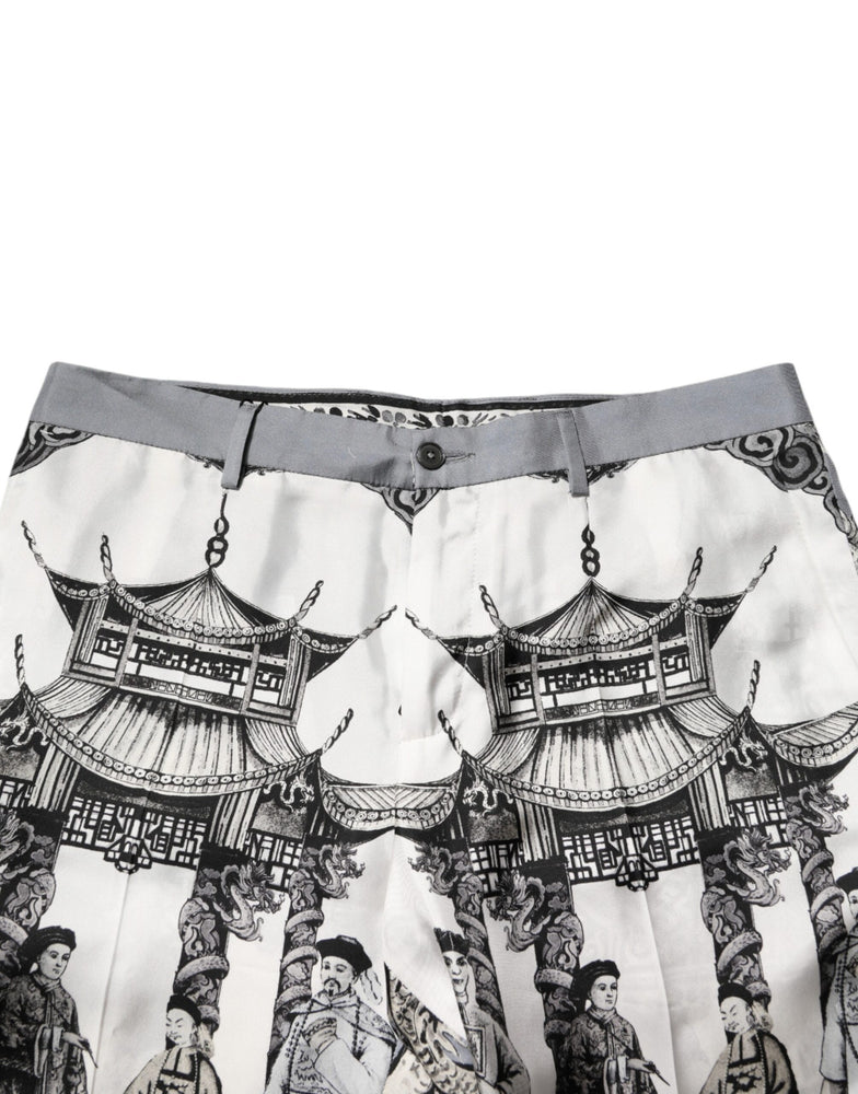Dolce & Gabbana White Japanese Asian Print Silk Bermuda Shorts