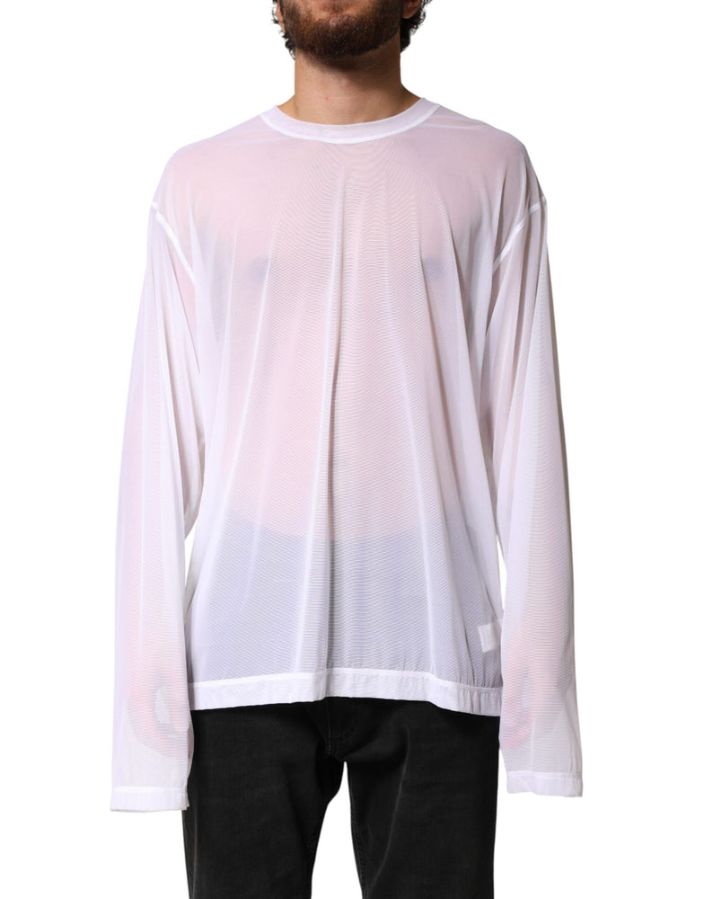 Dolce & Gabbana White Nylon Long Sleeves Crewneck T-Shirt