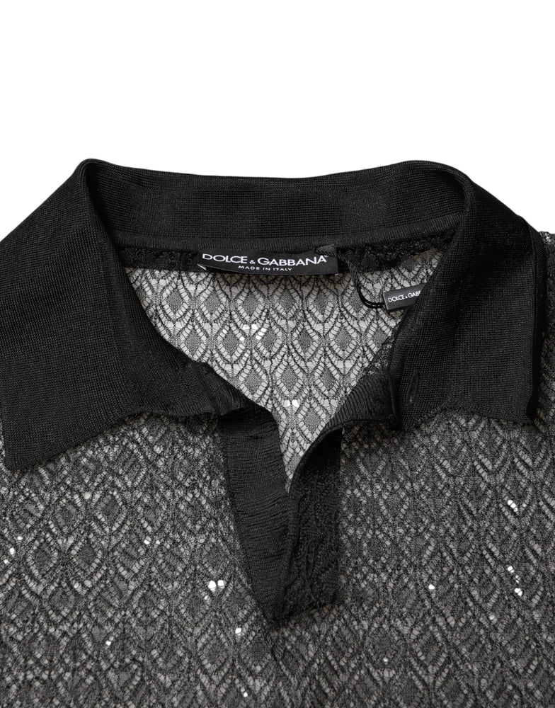 Dolce & Gabbana Black Sheer Short Sleeves Casual Polo  Top