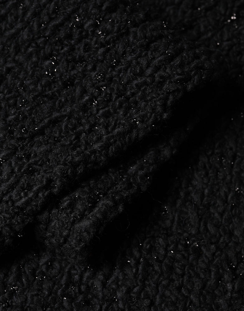 Dolce & Gabbana Black Wool Fringes Neck Wrap Foulard Scarf