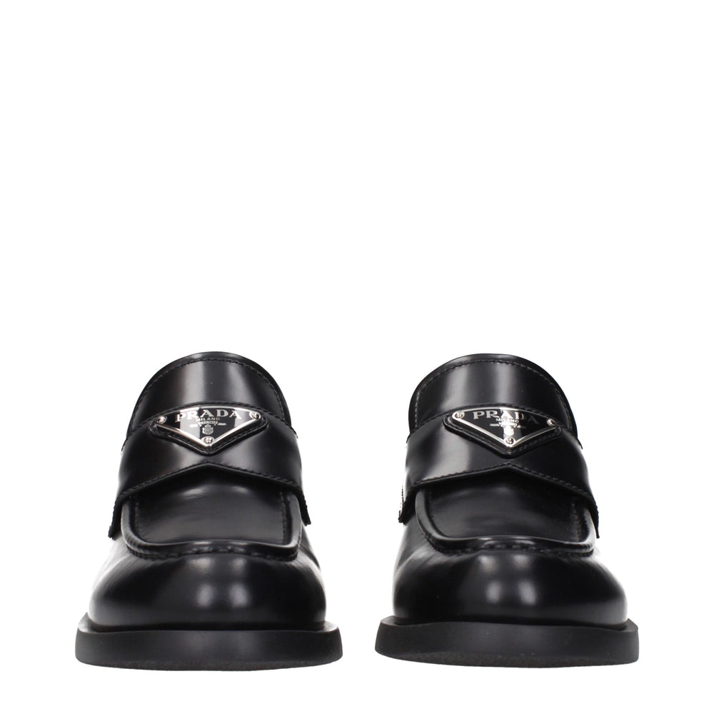 Prada Black Leather Slip-On Loafers