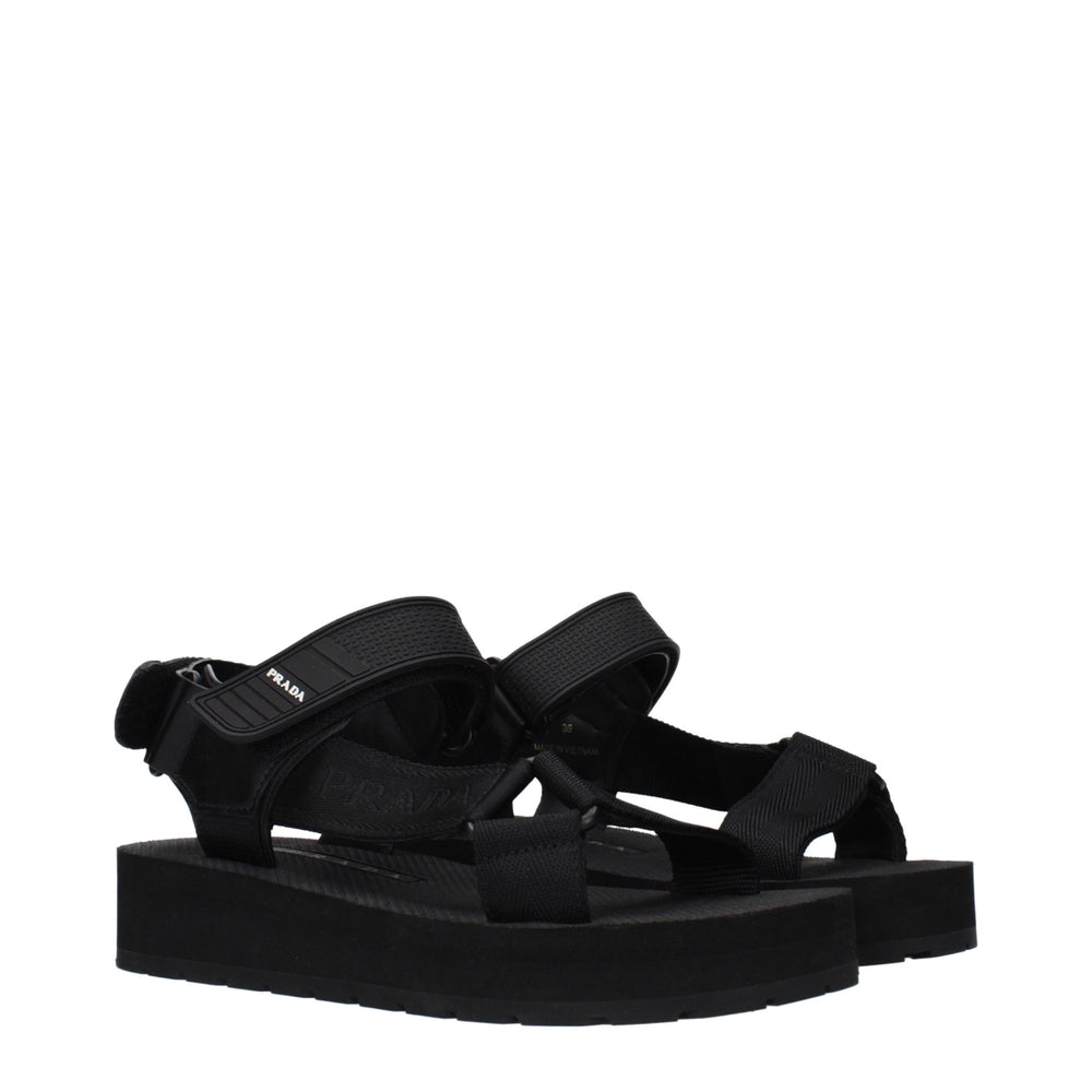 Prada Black Fabric Flat Sandals